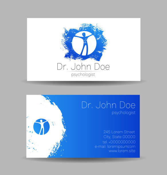 stockillustraties, clipart, cartoons en iconen met vector business visit card human head modern logo creative style. kid child profile silhouette design concept. brand company. blue color isolated on gray background symbol for web, print - neurology child