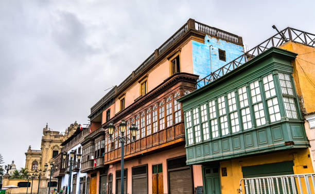 Colonial buildings with balconies in Lima. UNESCO world heritage in Peru