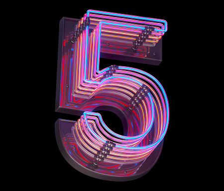 3d lines colorful neon font. Number 5.