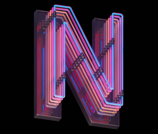 istock 3d lines colorful neon font. 1340941774