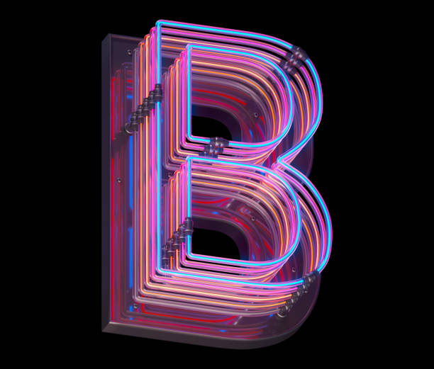 istock 3d lines colorful neon font. 1340941795