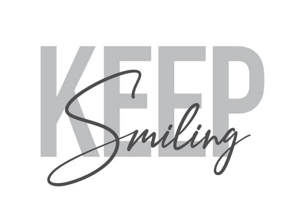 Modern, simple, minimal typographic design of a saying "Keep Smiling" in tones of grey color. Cool, urban, trendy and playful graphic vector art Modern, simple, minimal typographic design of a saying "Keep Smiling" in tones of grey color. Cool, urban, trendy and playful graphic vector art with handwritten typography. keeping cool stock illustrations
