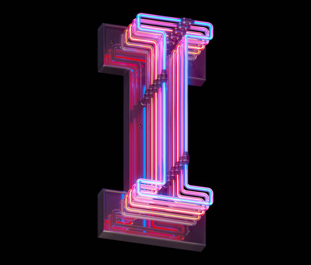 istock 3d lines colorful neon font. 1340942649