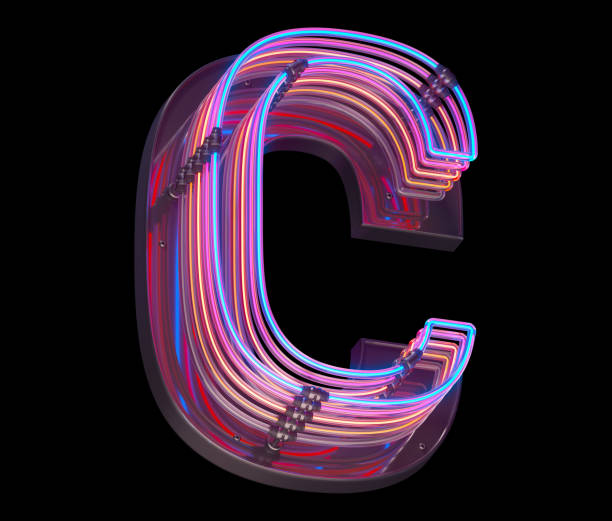 istock 3d lines colorful neon font. 1340942670