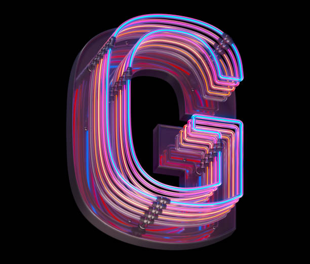istock 3d lines colorful neon font. 1340942728