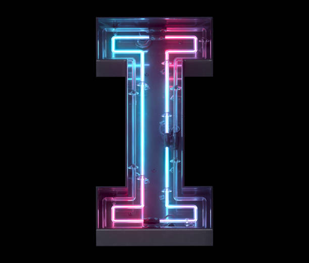 istock Metal neon mirror font. Ultraviolet light. 1340943135