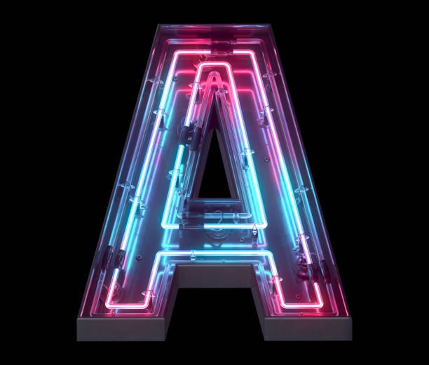 istock Metal neon mirror font. Ultraviolet light. 1340943313