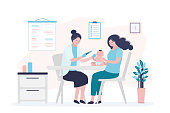 istock Nurse inject coronavirus vaccine to small child. Mom with baby on medical exam. Vaccination to protect people. Concept of healthcare and medicine. 1340946336