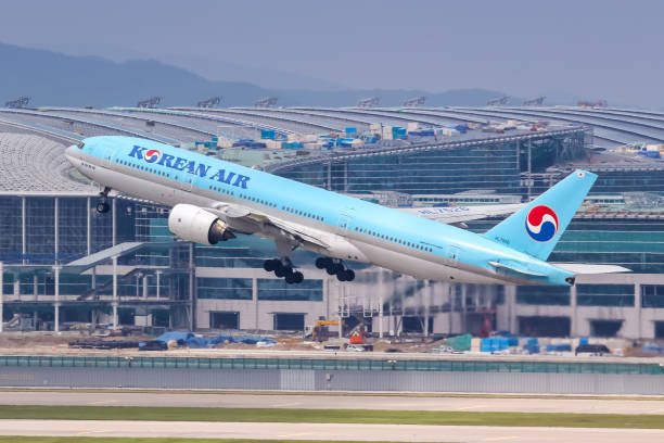 Korean Air Boeing 777-200ER airplane Seoul Incheon Airport in South Korea stock photo
