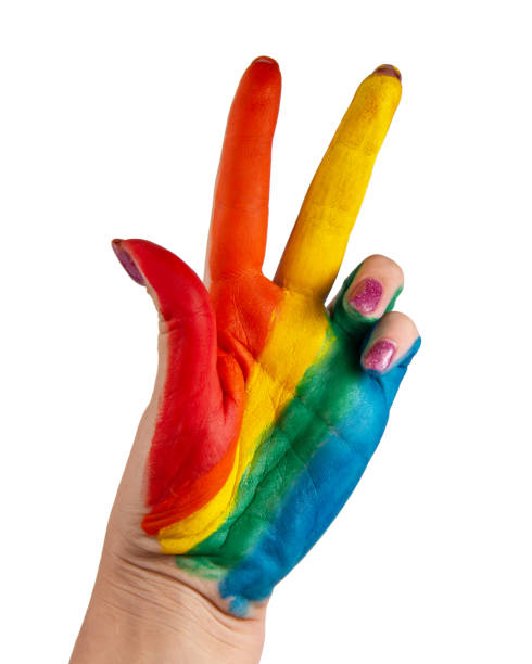 istock Rainbow lgbt paint color hand isolated on the white background 1340947235