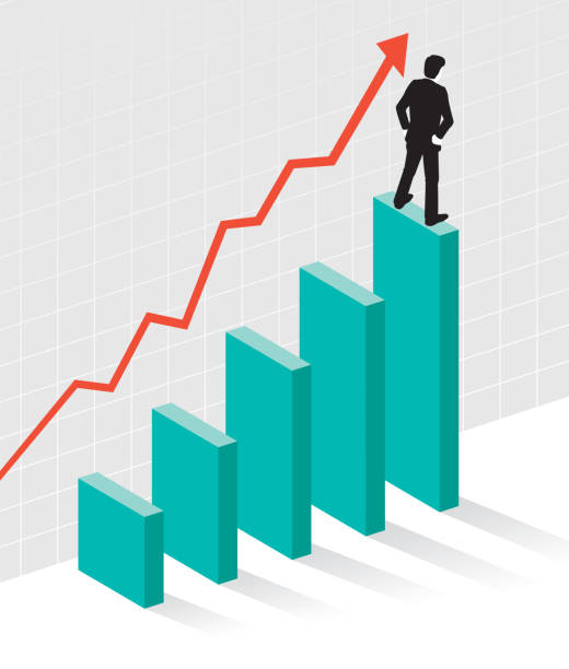 istock Business graph illustration with businessman looking toward future growth. 1340948644