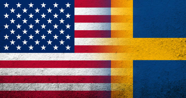 United States of America (USA) national flag with Sweden national flag. Grunge background United States of America (USA) national flag with Sweden national flag. Grunge background swedish flag stock illustrations