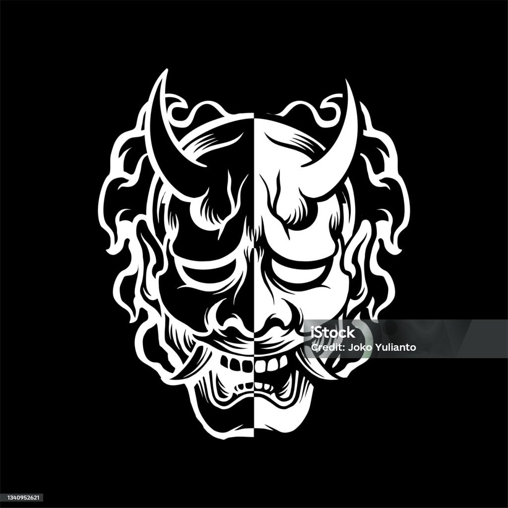 Black And White Traditional Japanese Oni Mask Tattoo T-shirt Lifestyle Design Branding Identity Illustration Download the premium version for the best editable file. Hannya Mask stock vector