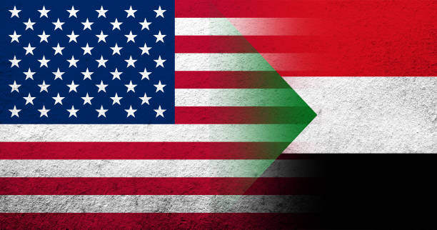 United States of America (USA) national flag with Sudan National flag. Grunge background United States of America (USA) national flag with Sudan National flag. Grunge background south sudan stock illustrations
