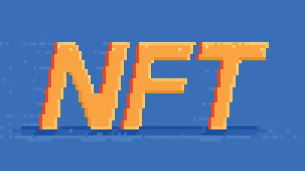 Vector illustration of NFT Non-Fungible Token, NFT Text, NFT Logo, Non-Fungible Token Pixel Poster.
