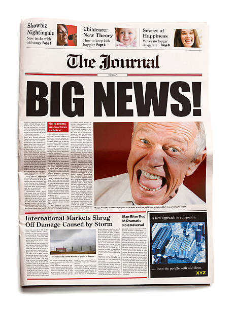 Newspaper Newspaper front page announcing BIG NEWS. The pictures are my own, and are all model-released. The design of the newspaper is also entirely my own. I used to do this for a living. Camera that shot the background paper was a Canon EOS 1Ds Mark III. newspaper headline photos stock pictures, royalty-free photos & images