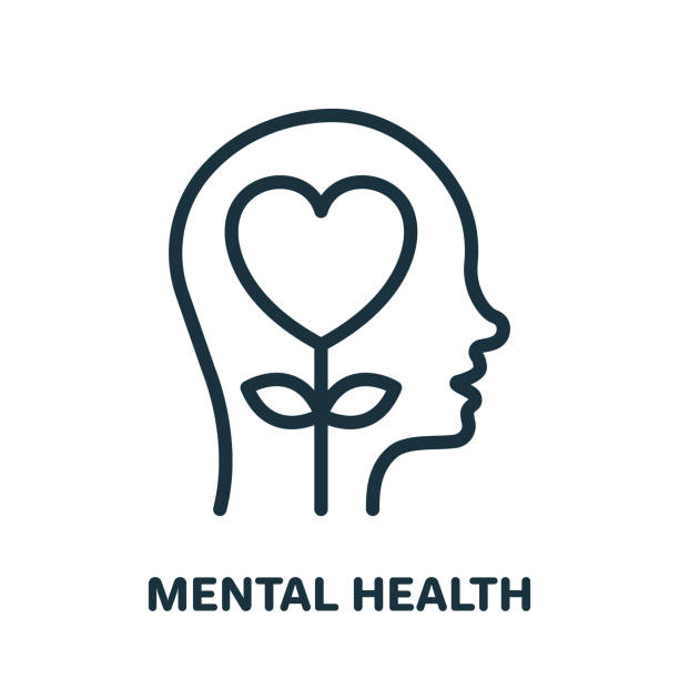 mental health line icon. positive mind wellbeing concept linear pictogram. human mental health development and care outline icon. editable stroke. isolated vector illustration - mental health 幅插畫檔、美工圖案、卡通及圖標