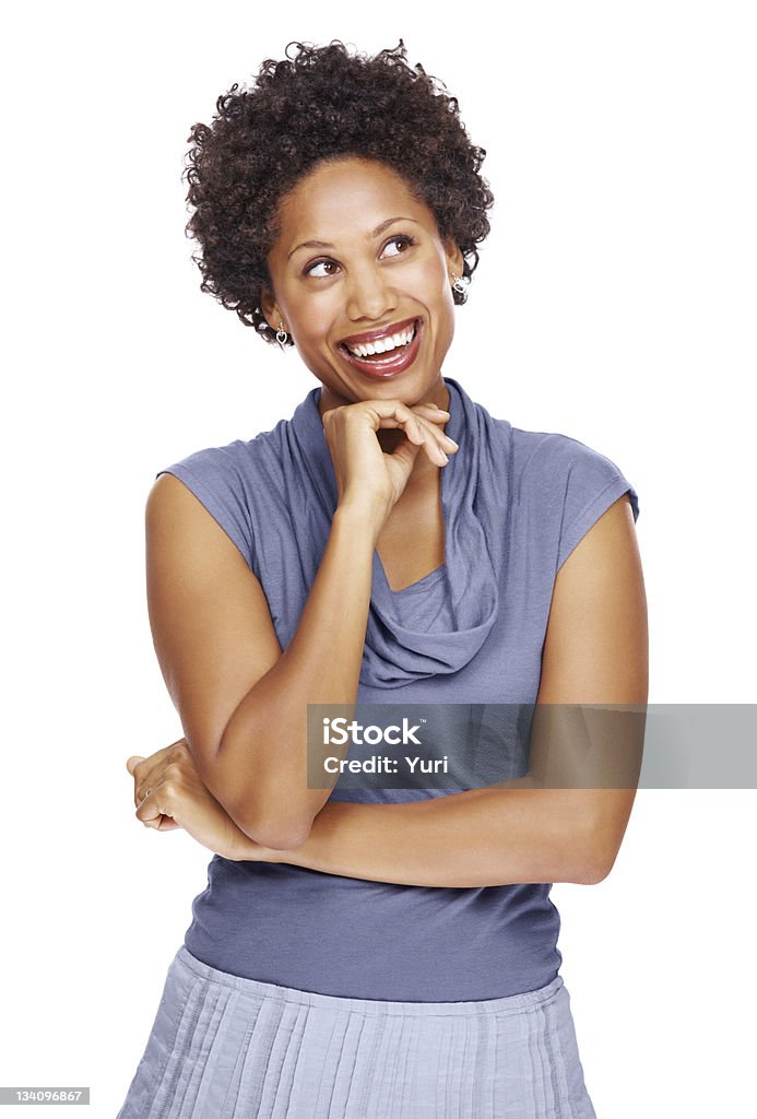 Attenta donna d'affari guardando copyspace - Foto stock royalty-free di Afro-americano