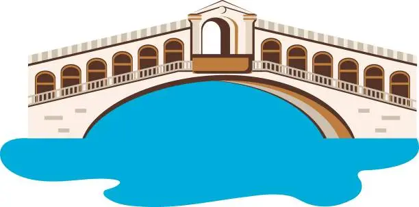 Vector illustration of Vector Italian famous bridge - Rialto Bridge. Ponte di Rialto. Venice.Grand canal.