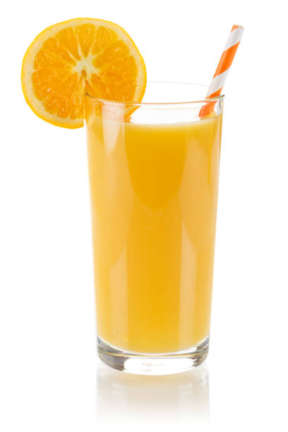istock Orange juice fresh drink in a glass isolated on white 1340971896