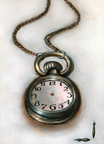 This is an original artwork of mine completed in April 2010.  Oil painting of a silver antique pocket watch with the hour and minute hands isolated.  Perfect for Alice in Wonderland.