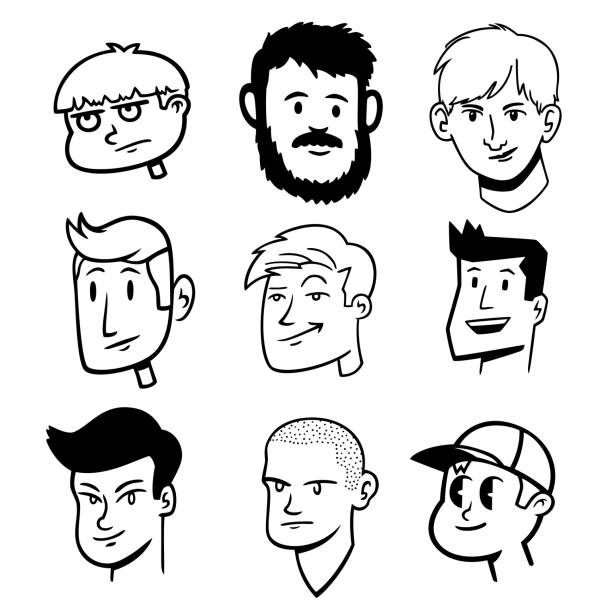 ilustrações, clipart, desenhos animados e ícones de face doodle set 1 - stubble
