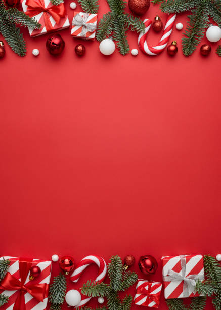 istock Merry Christmas and happy New Year vertical red background 1340980195