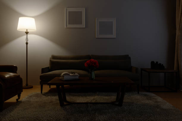 istock Scandinavian Style Living Room Interior At Night 1340986705