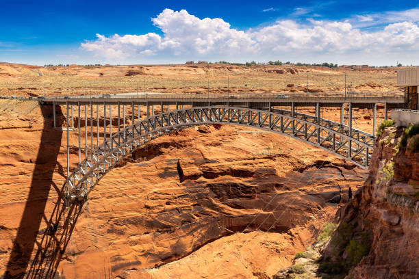 Glen Canyon Dam Bridge at Colorado river Glen Canyon Dam Bridge at Colorado river in a sunny day, Arizona, USA glen canyon stock pictures, royalty-free photos & images