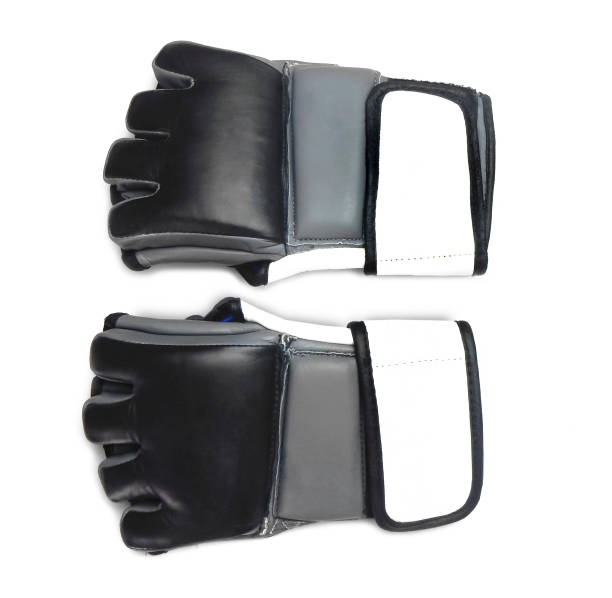 black and white mma gloves on white background
