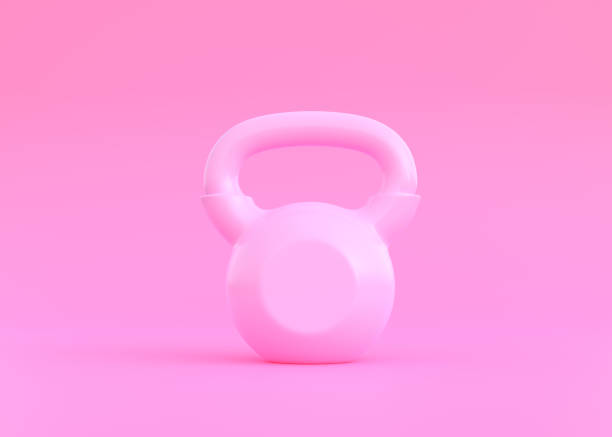 istock Pink iron kettlebell on pink background 1340989504