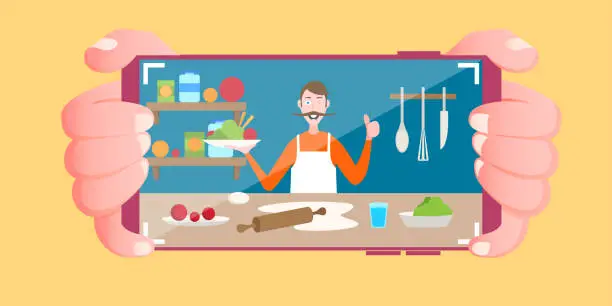 Vector illustration of Vlogging about Food Preparation