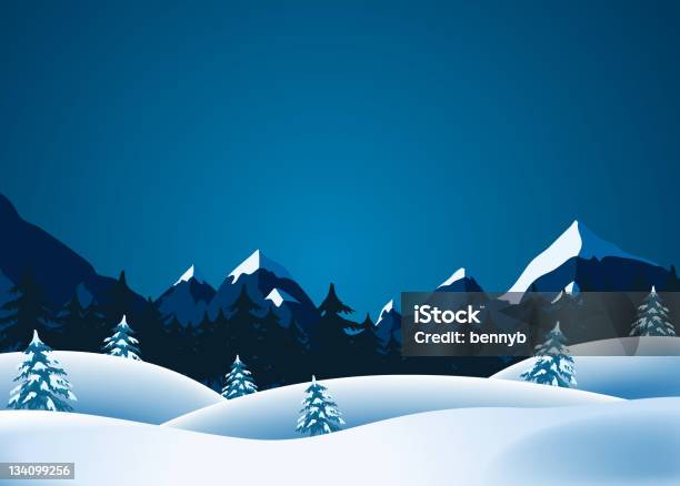 Zimowy Krajobraz - Stockowe grafiki wektorowe i więcej obrazów Góra - Góra, Noc, Zima