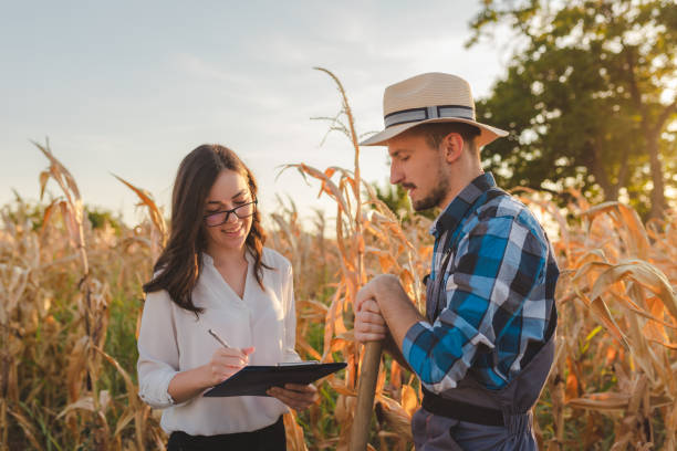 istock Farmer giving a report to an inspector 1340993668