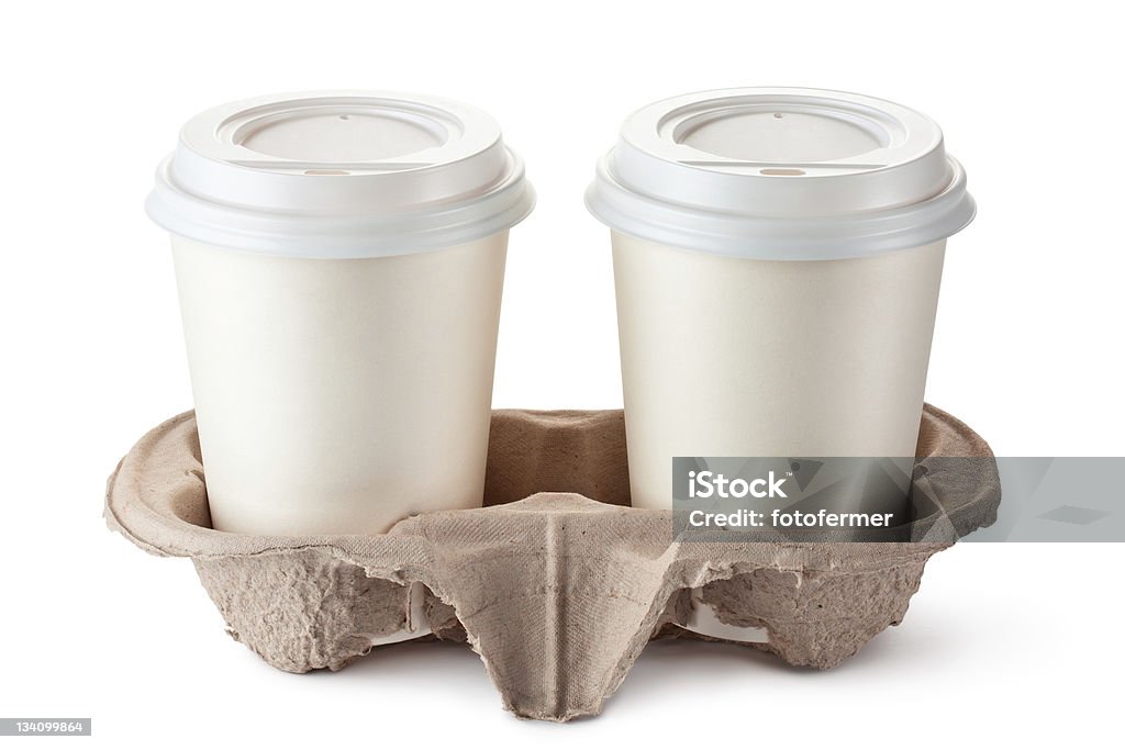 Dos tazas de café de cartón desechable de soporte - Foto de stock de Dos objetos libre de derechos