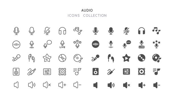 line & flat audio icons - aufnahmegerät stock-grafiken, -clipart, -cartoons und -symbole