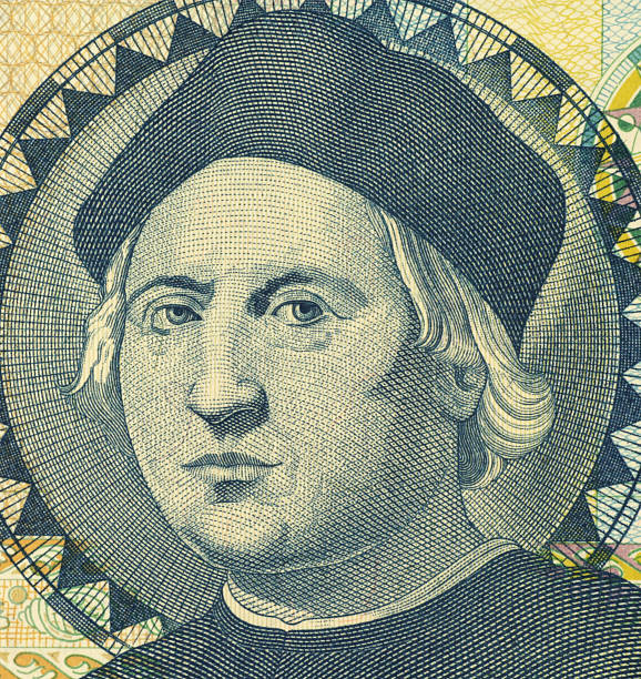Christopher Columbus Christopher Columbus (1451-1506) on 1 Dollar 1992 Banknote from Bahamas. Italian explorer, colonizer and navigator. Less than 30% of the banknote is visible. christopher columbus stock illustrations