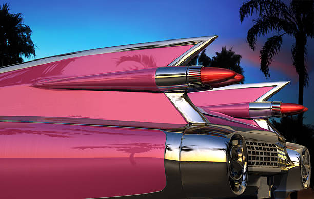 Retro American Car Tail Fins Close up of a retro American automobile with large tail fins spoiler stock pictures, royalty-free photos & images