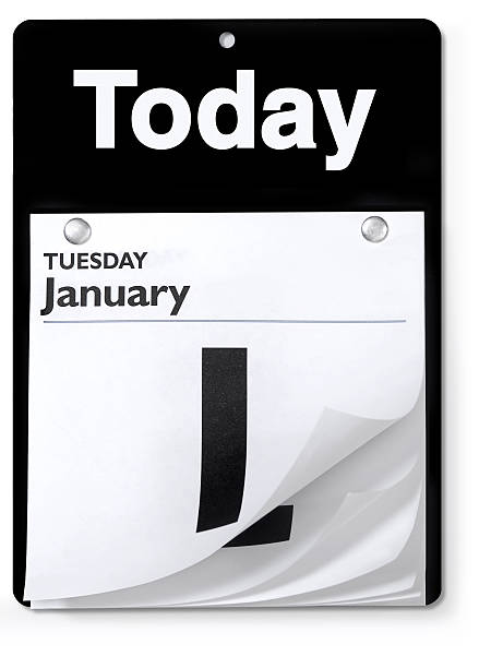 Day Calendar orthographic view Tear-off day calendar shot from an orthographic view on white with clipping path flip calendar stock pictures, royalty-free photos & images