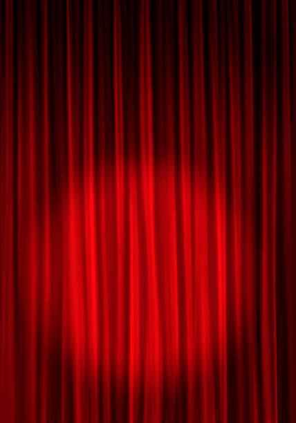 A red theater curtain with a spotlight on the lower portion of it leaving room for a title at the top