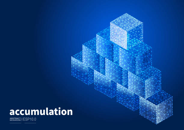концептуальная иллюстрация накопления и развития бизнеса, сложенные кубы, векторный абстрактный низкополигональный ку�б фона - block stack stacking cube stock illustrations