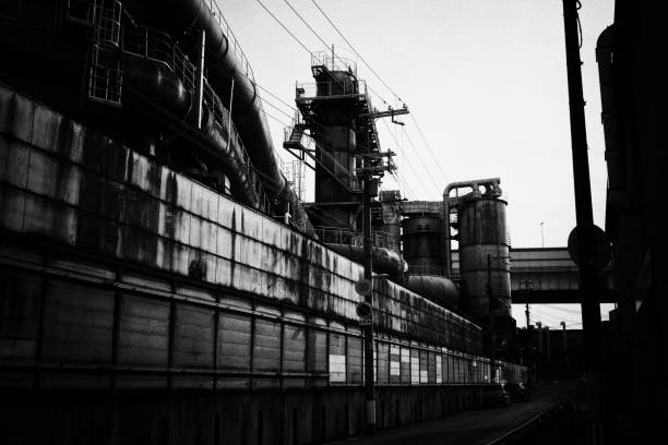 Monochrome city image. Industrial area