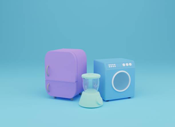 istock blender,freezer and wash machine 3d render illustration in blue background 1341020232
