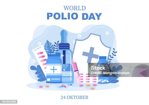 Światowy Dzień Polio Tło Który Obchodzony Jest 24 Października Medycyna Do Zagrażającej Życiu Choroby Wywołanej Przez Wirusa Polio Ilustracja Wektorowa - Stockowe grafiki wektorowe i więcej obrazów Polio