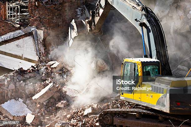 Demolition Stock Photo - Download Image Now - Backhoe, Brick, Bulldozer