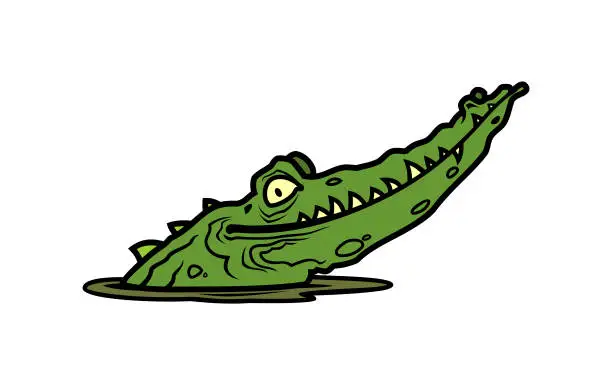 Vector illustration of Alligator head sticking out of water