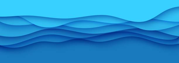 istock Wavy border in paper cut style. 3d abstract background with cut out deep waves modern cover. Blue color layers with smooth shadow papercut art. Vector card illustration origami environment template. 1341034150