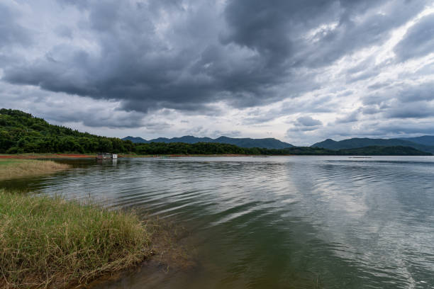 istock The sky is covered with clouds and there are waves on the water 1341038095