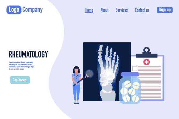 Rheumatology concept Rheumatology concept. Young woman checks X-ray. Colorful flat vector illustration roentgen stock illustrations