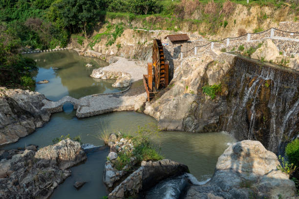 Country scenery, stone bridges and waterwheel